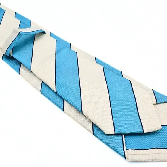 Authentic Angelo Galasso Turquoise Beige Stripes Italy 100% Silk Tie